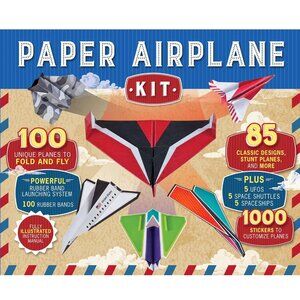 3/$55❤️Paper Airplane Kit 100 Planes 1000 Stickers Rubber Band Launcher